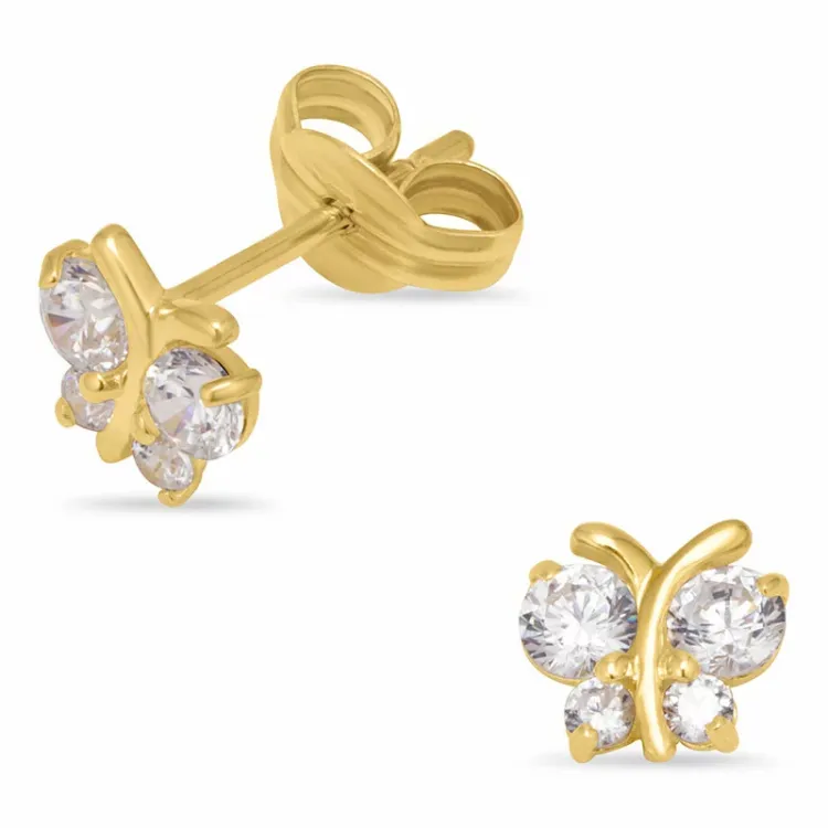 sommerfugle øreringe i 9 karat guld med zirkon - Gold Collection