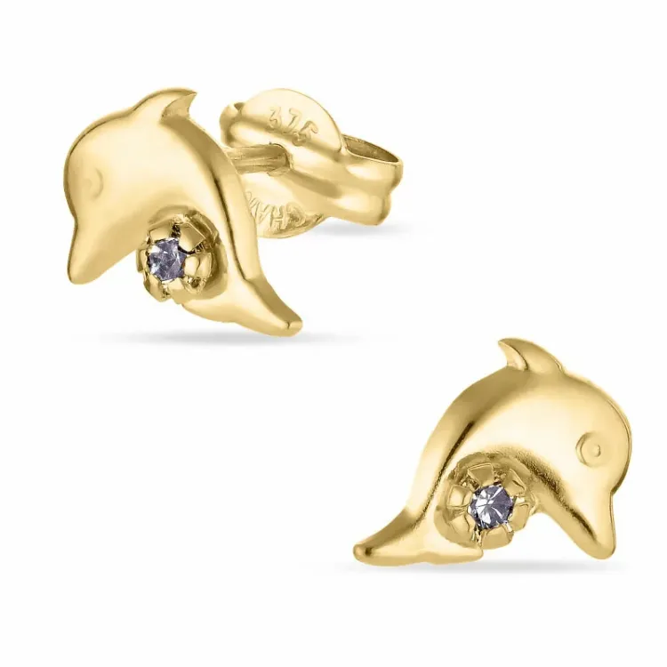 delfin øreringe i 9 karat guld med