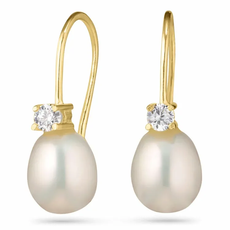 lange øreringe i 9 karat guld med zirkon - Gold Collection