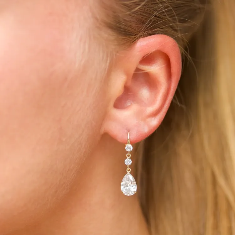 dråbe øreringe i 9 karat guld med zirkon - Gold Collection