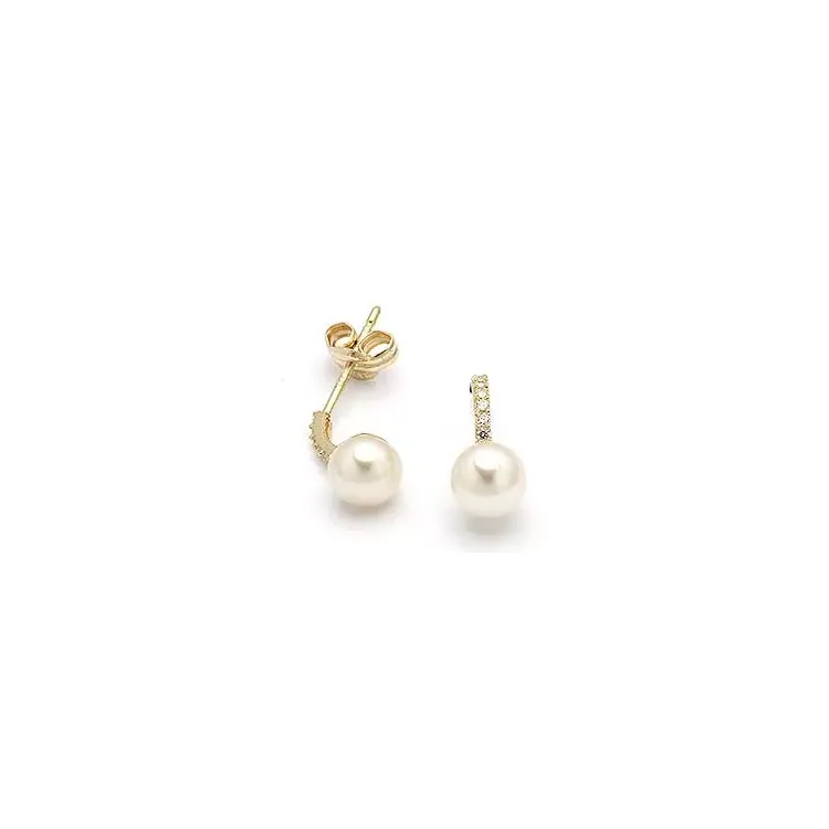 Perleørestikker i 9 karat guld med zirkoner
