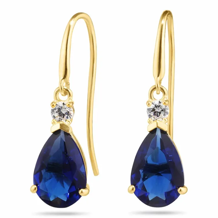 dråbe mørkeblå øreringe i 9 karat guld med zirkon og syntetisk safir - Gold Collection