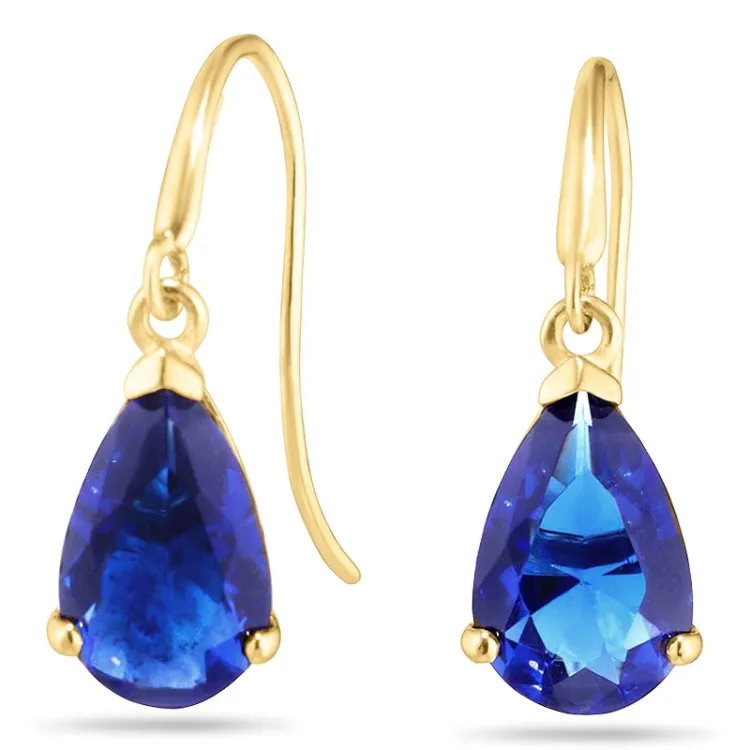 dråbe blå øreringe i 9 karat guld med syntetisk safir - Gold Collection