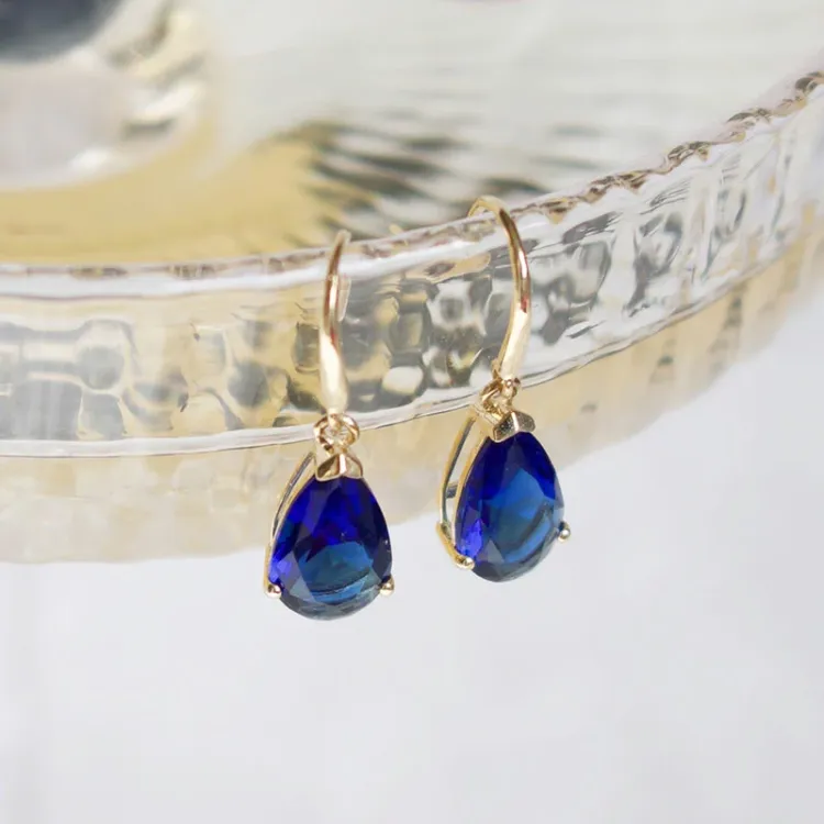 dråbe blå øreringe i 9 karat guld med syntetisk safir - Gold Collection