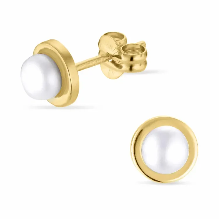6 mm hvide perleøreringe i 9 karat guld med  - Gold Collection