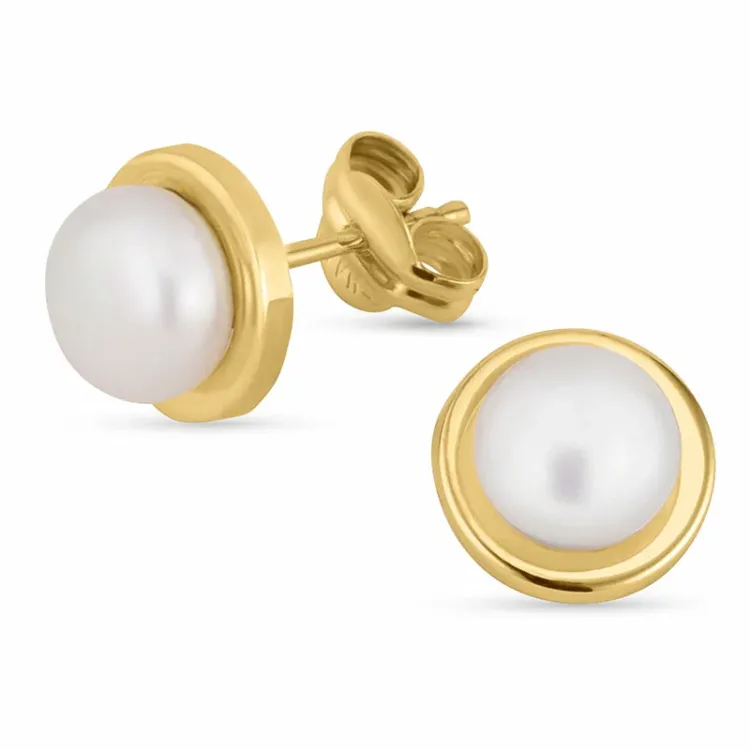 8 mm perleøreringe i 9 karat guld med  - Gold Collection