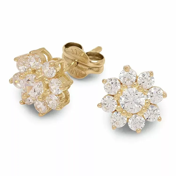 blomster ørestikker i 9 karat guld med zirkon - Gold Collection