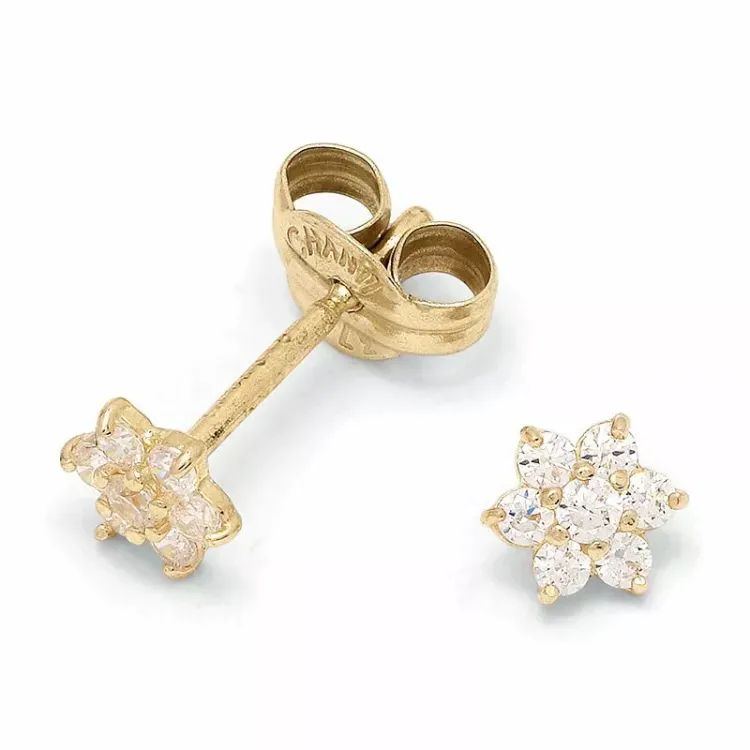 små blomster ørestikker i 9 karat guld med zirkon - Gold Collection
