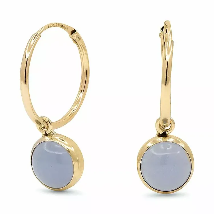 12,5 mm blå creoler i 9 karat guld med syntetisk calcedon - Gold Collection