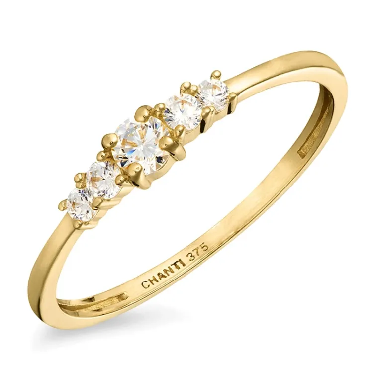 smal hvid zirkon ring i 9 karat guld - Gold Collection