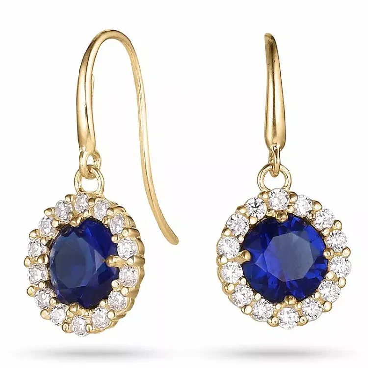 lange blå øreringe i 9 karat guld med zirkon og zirkon - Gold Collection