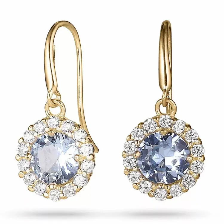 lange blå øreringe i 9 karat guld med zirkon og zirkon - Gold Collection