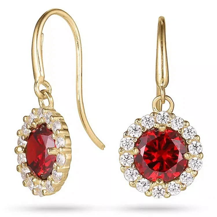 lange rød øreringe i 9 karat guld med zirkon og zirkon - Gold Collection