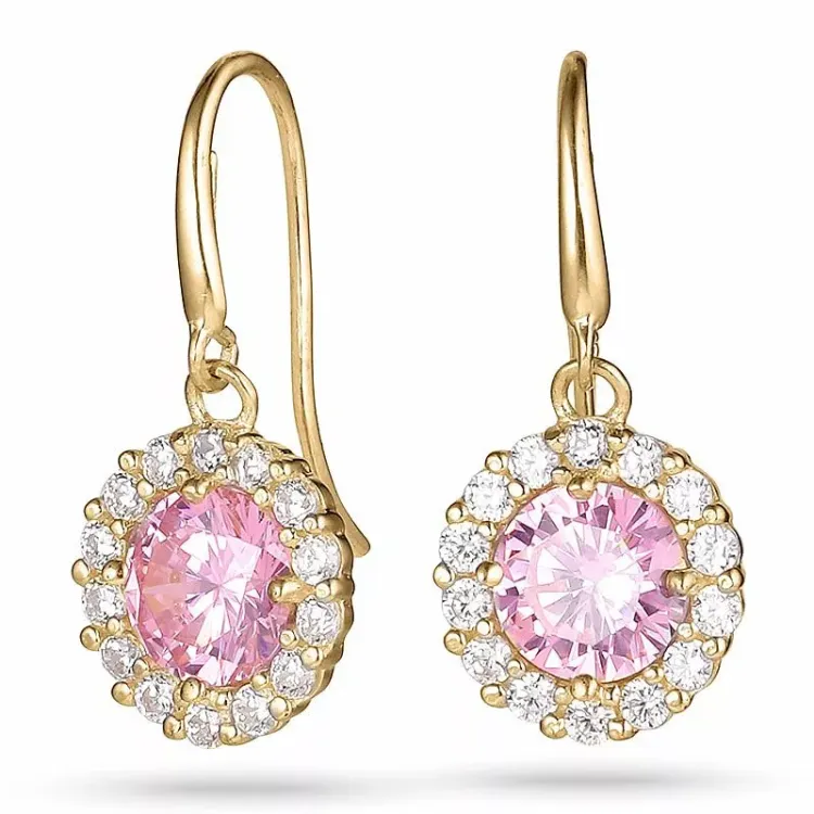 lange lyserød øreringe i 9 karat guld med zirkon og zirkon - Gold Collection