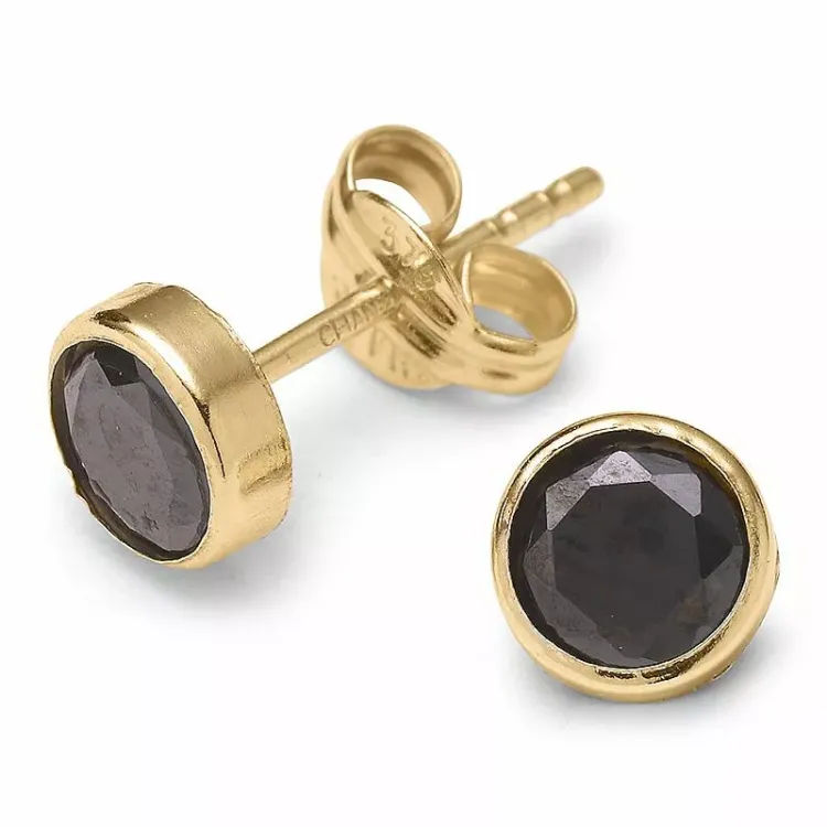 runde ørestikker i 9 karat guld med zirkon - Gold Collection