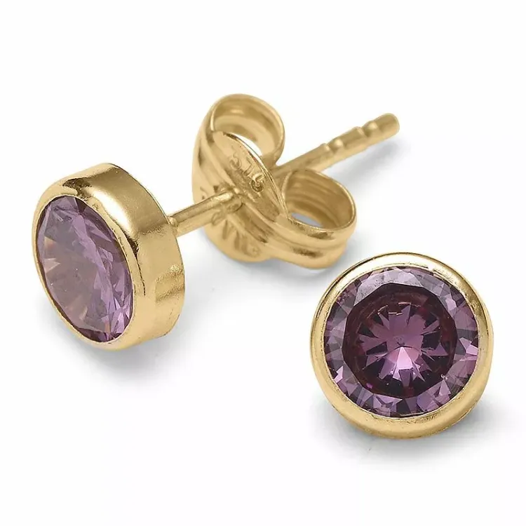 enkle runde ørestikker i 9 karat guld med zirkon - Gold Collection