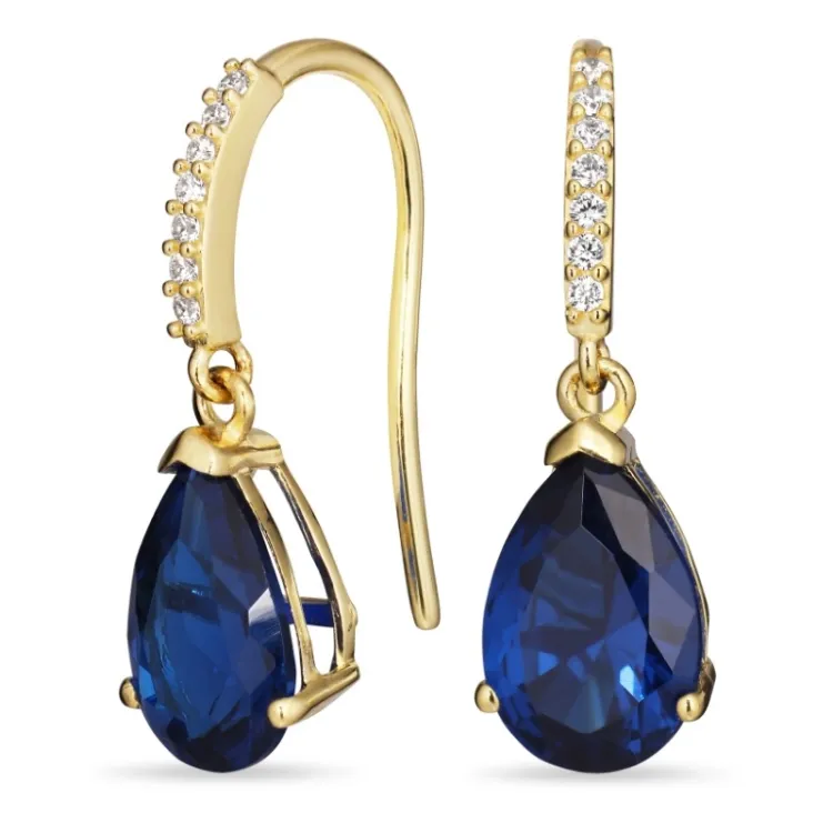 mørkeblå øreringe i 9 karat guld med syntetisk safir og zirkon - Gold Collection