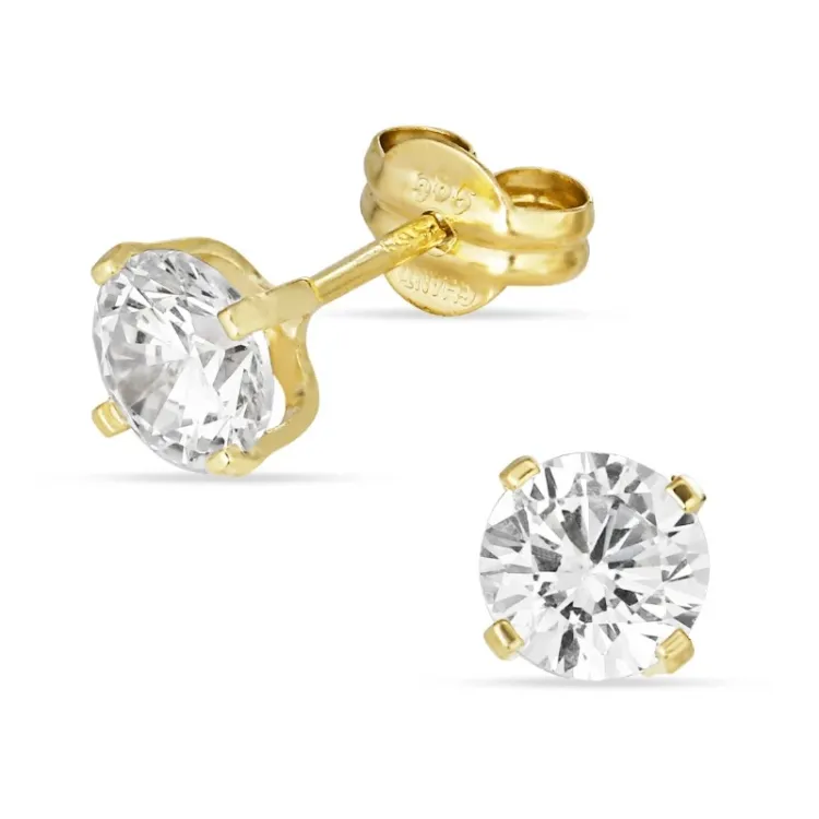 5 mm runde øreringe i 14 karat guld med zirkon - Gold Collection