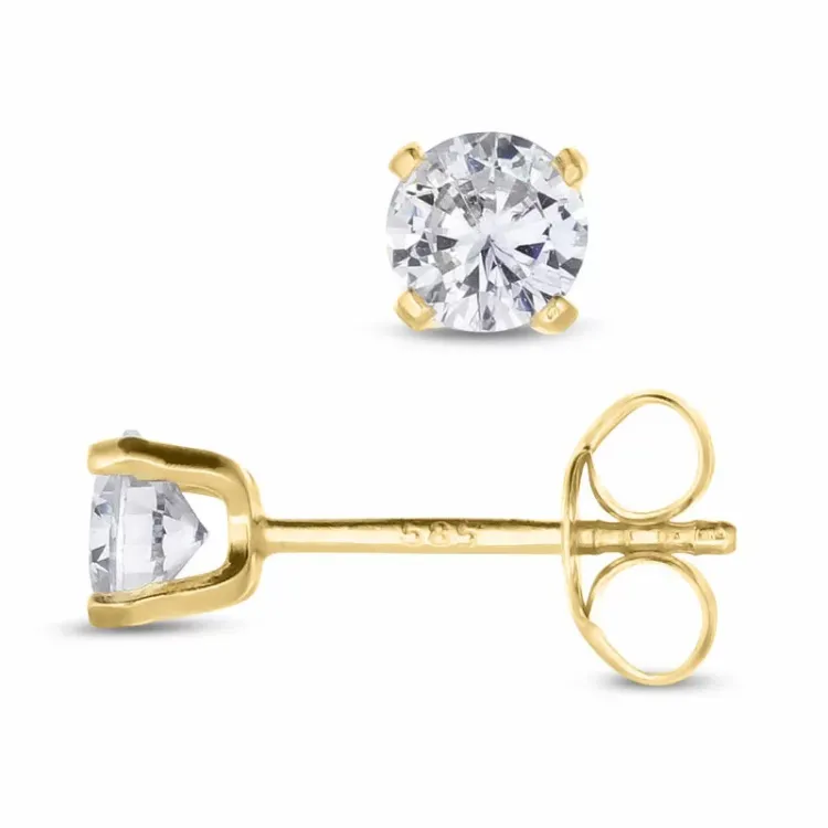 4,5 mm runde øreringe i 14 karat guld med zirkon - Gold Collection
