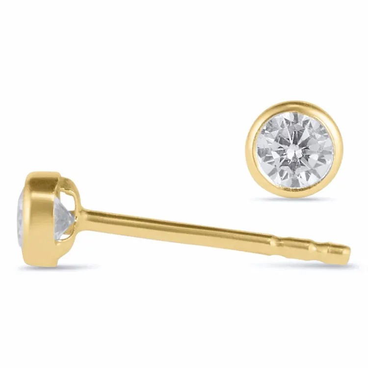3 mm runde øreringe i 14 karat guld med zirkon - Gold Collection