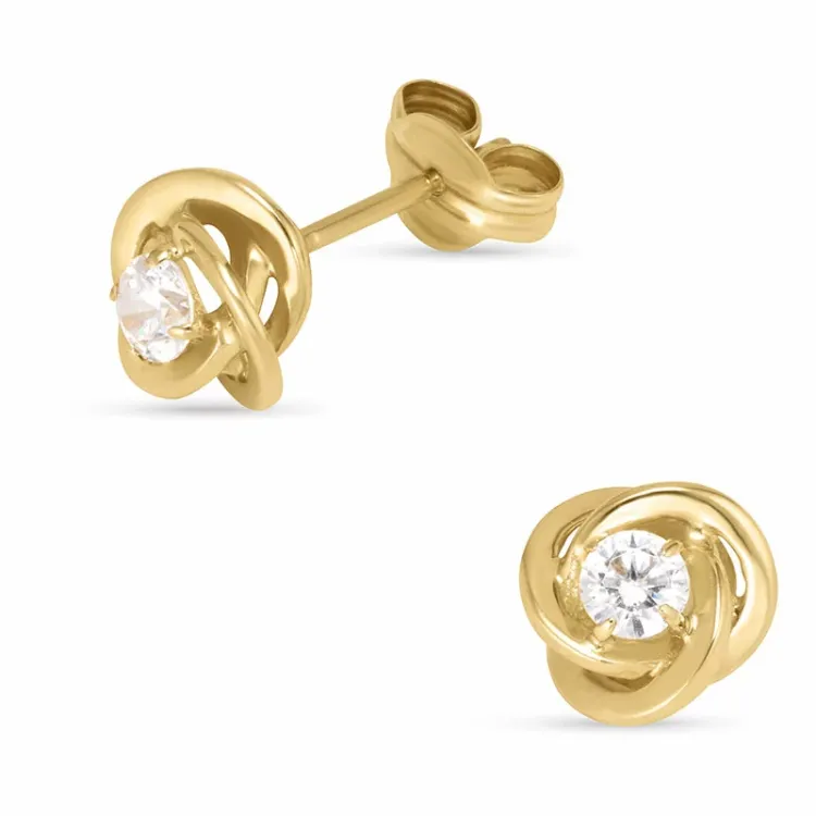 runde øreringe i 14 karat guld med zirkon - Gold Collection