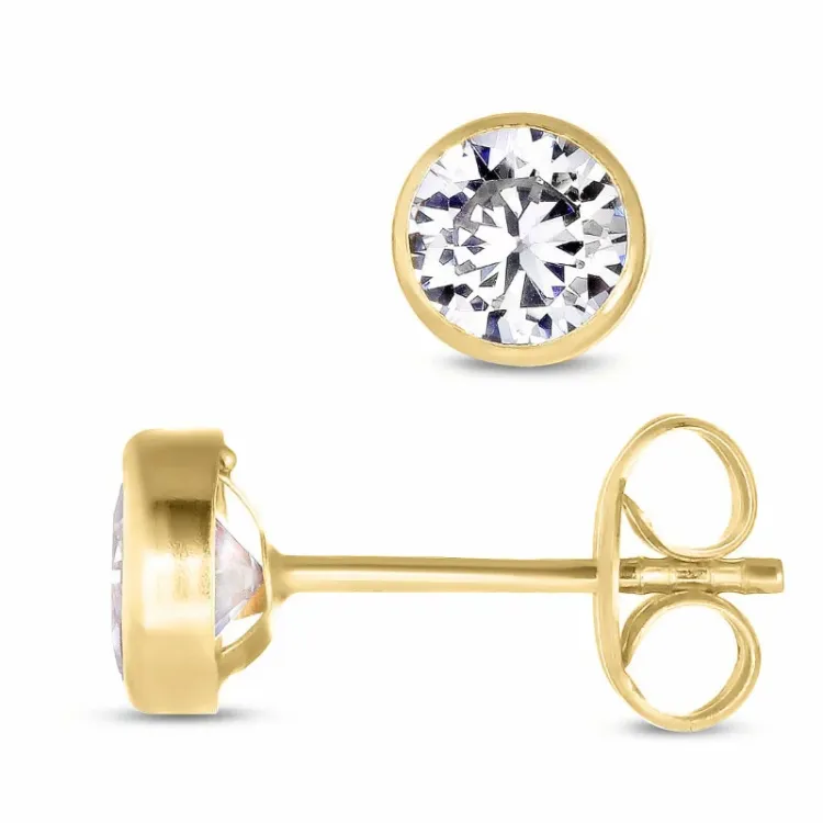 5 mm runde øreringe i 14 karat guld med zirkon - Gold Collection