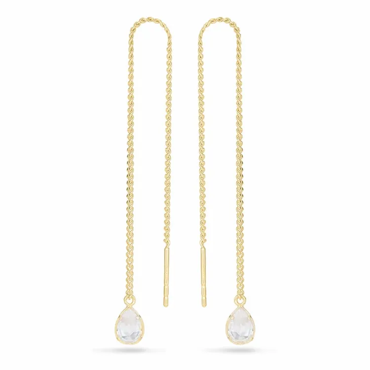 lange dråbe kæde øreringe i 14 karat guld med zirkon - Gold Collection