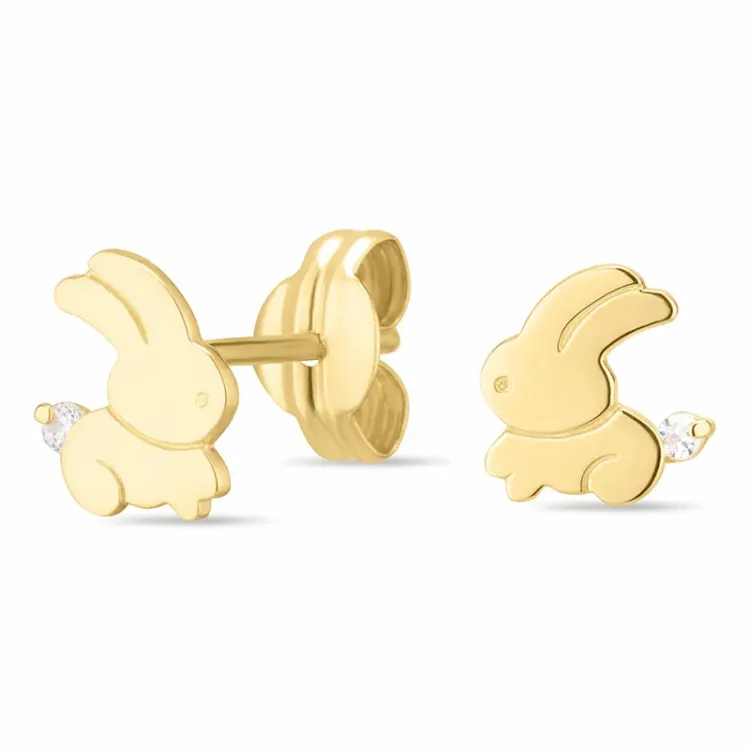 kanin ørestikker i 14 karat guld med zirkon - Gold Collection
