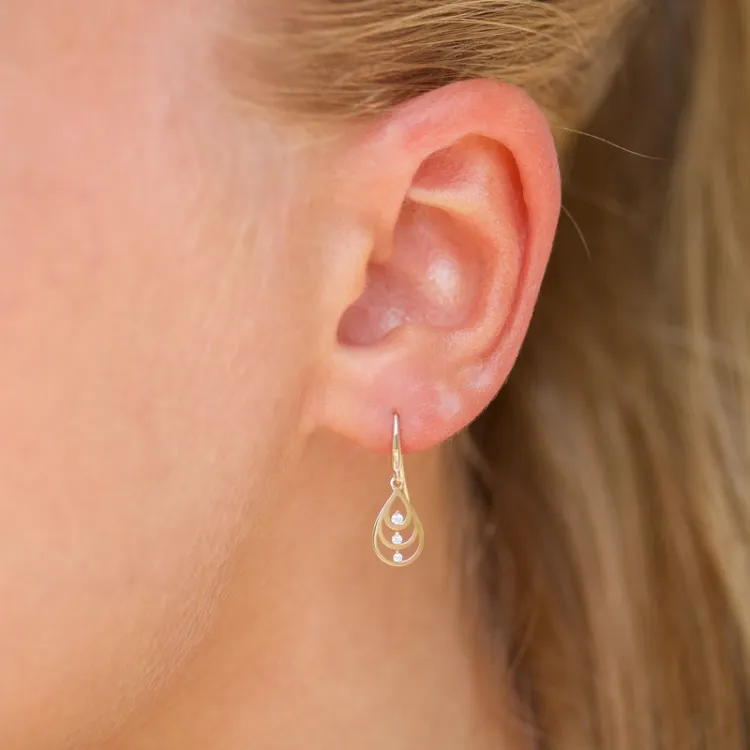 dråbe guldøreringe i 14 karat guld med zirkon - Gold Collection
