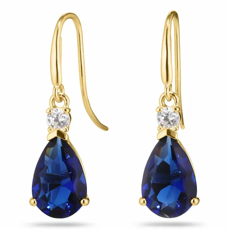 dråbe mørkeblå guldøreringe i 14 karat guld med syntetisk safir og zirkon - Gold Collection