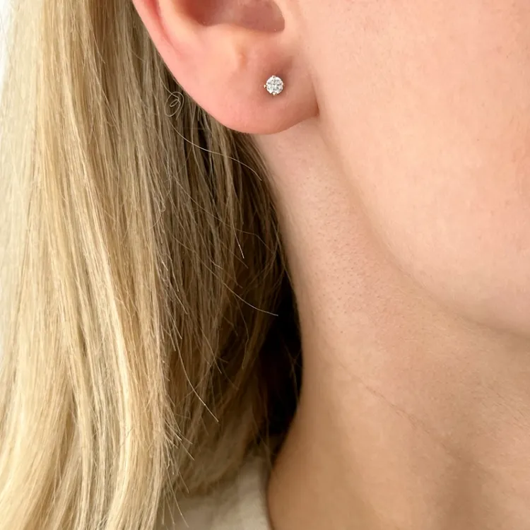 1/2 par 3 mm øreringe i 14 karat guld med zirkon - Gold Collection
