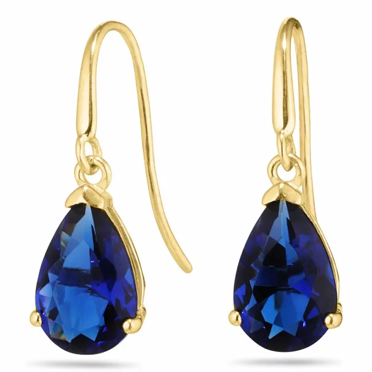 dråbe blå guldøreringe i 14 karat guld med syntetisk safir - Gold Collection