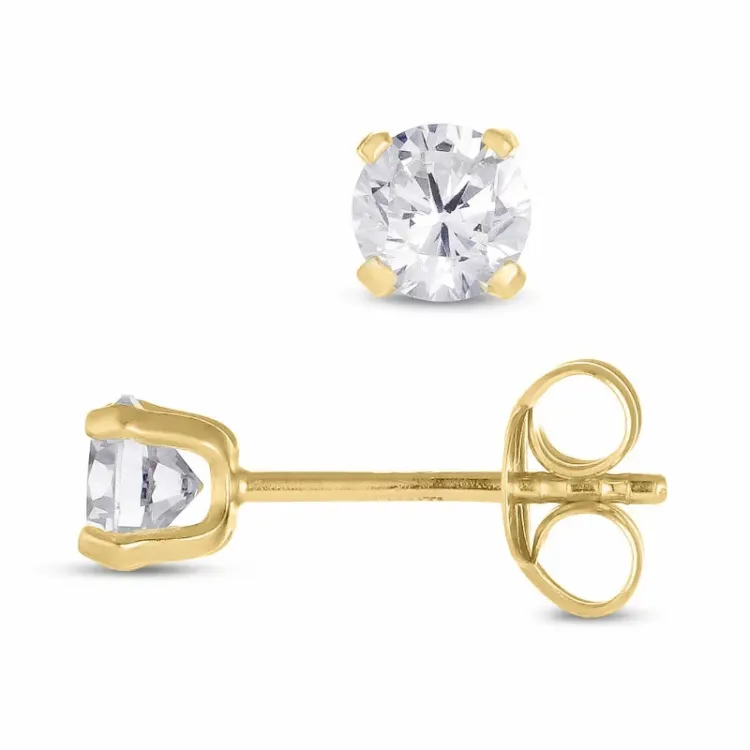 4 mm runde øreringe i 14 karat guld med zirkon - Gold Collection