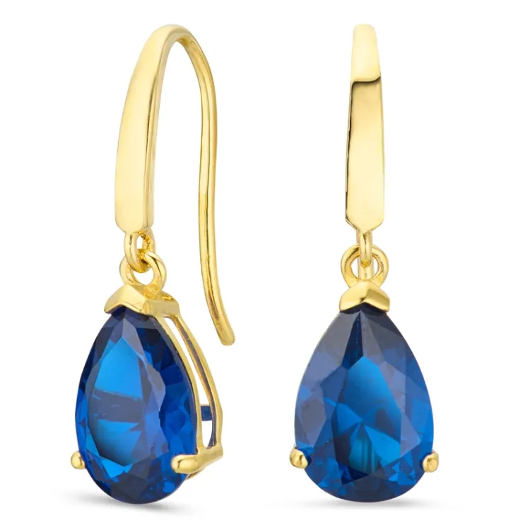 dråbeformede øreringe i 14 karat guld med syntetisk safir og zirkon - Gold Collection