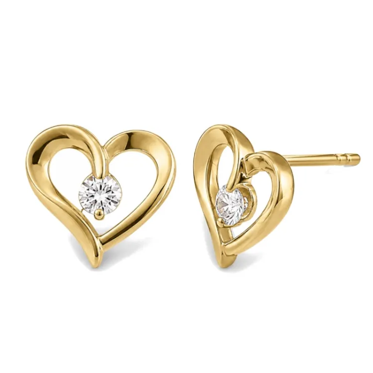 hjerte øreringe i 14 karat guld med zirkon - Gold Collection