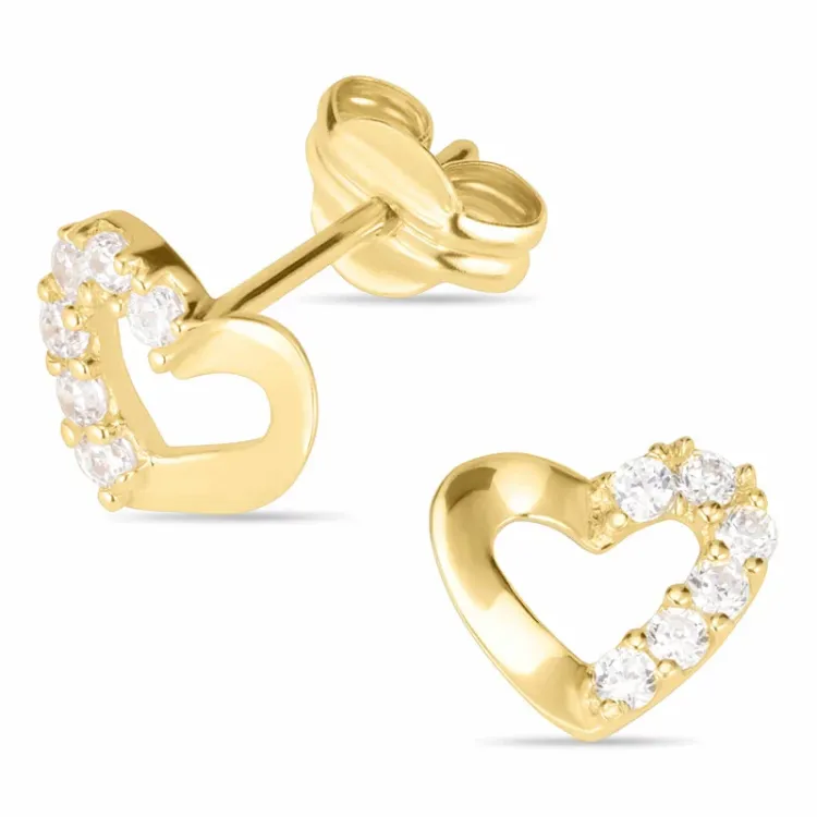 hjerte øreringe i 14 karat guld med zirkon - Gold Collection