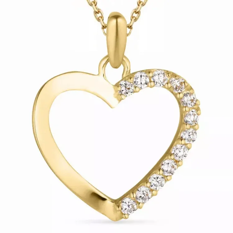 hjerte zirkon halskæde i forgyldt sølv med vedhæng i 14 karat guld - Gold Collection