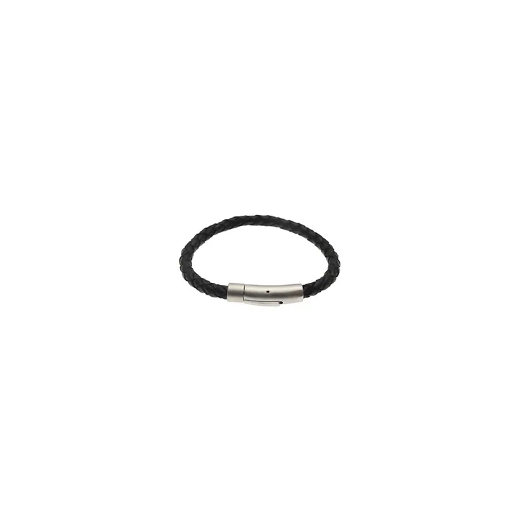 mat Hard Steel RB432 sort armbånd i Rustfrit stål med læder