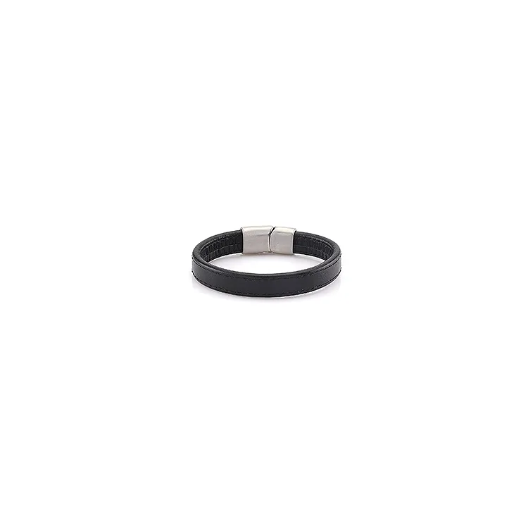 Herre armbånd i sort læder med stål lås x 14,3 mm