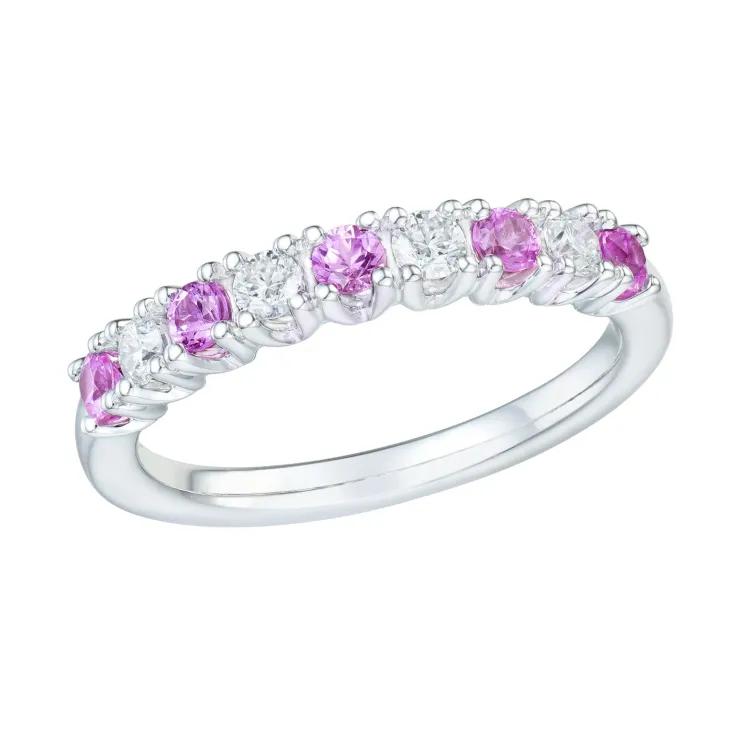 pink safir diamantring i 14 karat hvidguld 0,24 ct 0,45 ct