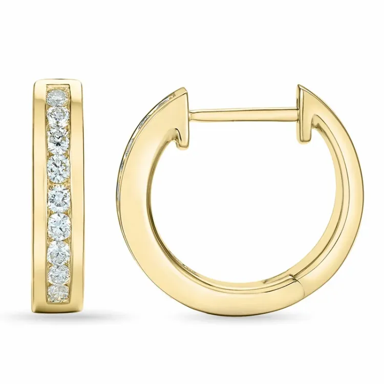 15 mm brillant creoler i 14 karat guld med diamant 