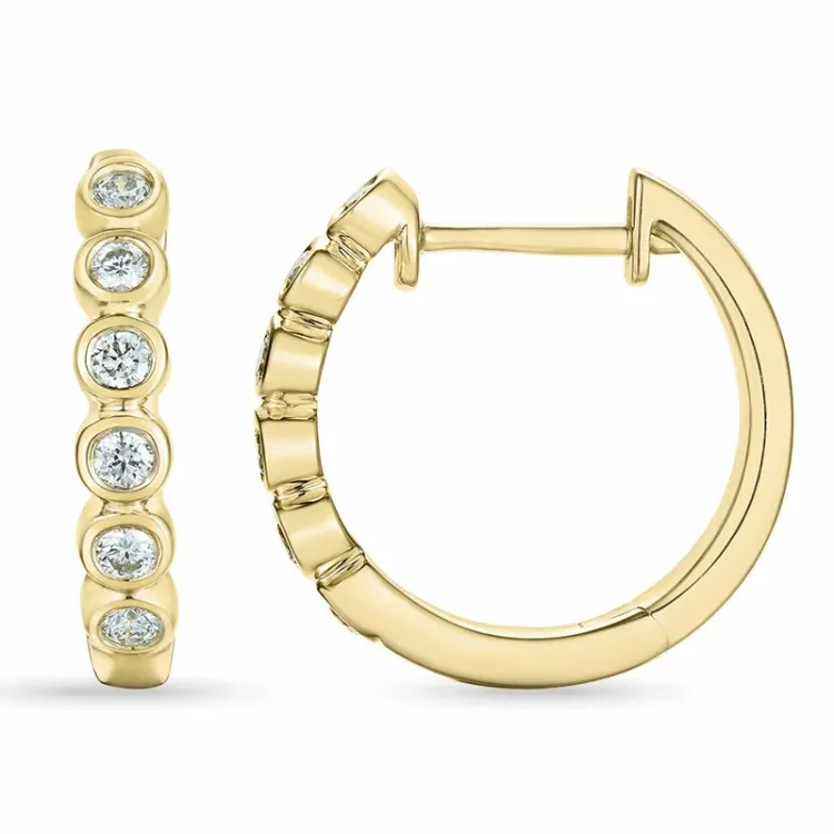 16 mm brillant creoler i 14 karat guld med diamant