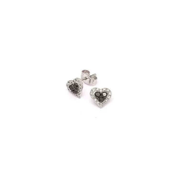 hjerte diamant ørestikker i 14 karat hvidguld med diamant og sort diamant