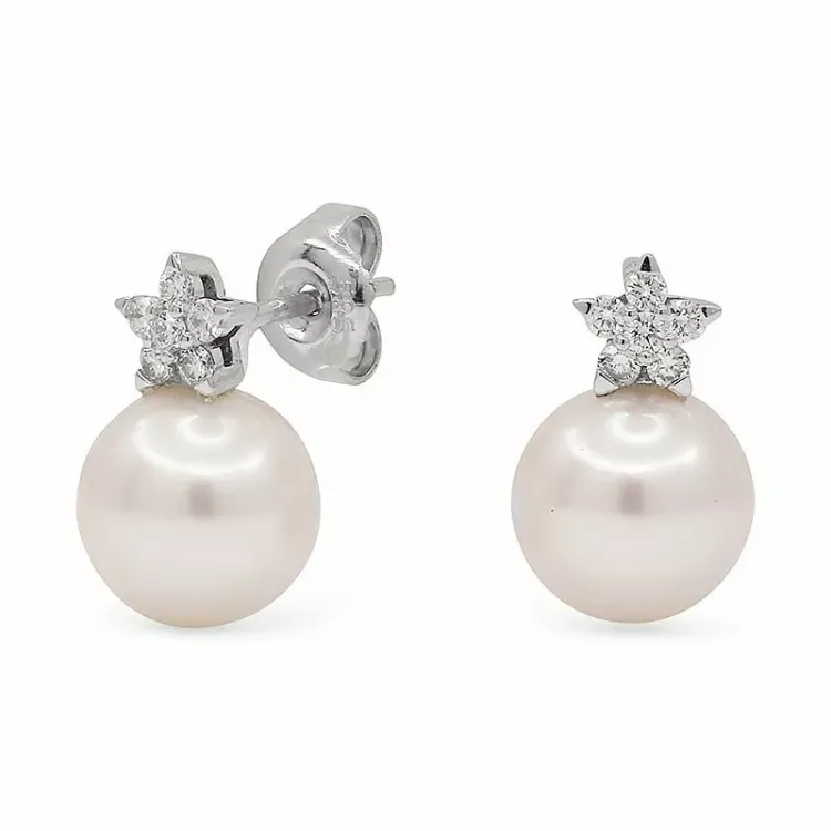 Blomster ørestikker i 14 karat hvidguld med diamant