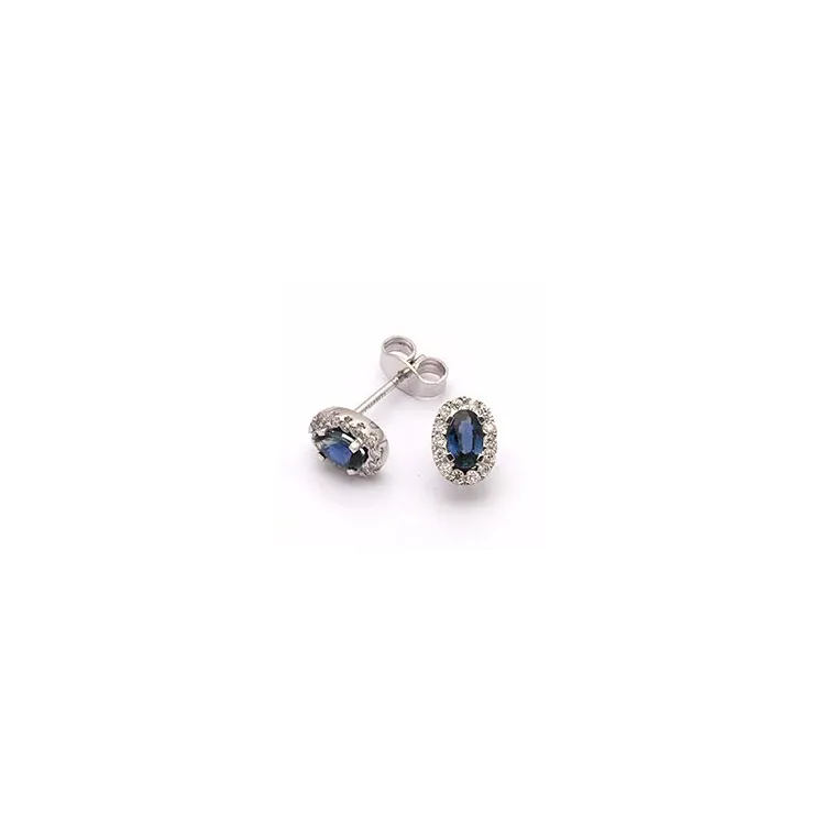 ovale safir øreringe i 14 karat hvidguld med diamant og safir