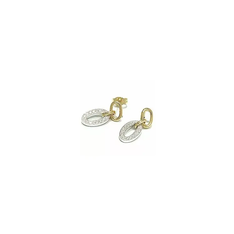 ovale hvide diamant ørestikker i 14 karat guld og hvidguld med diamant 