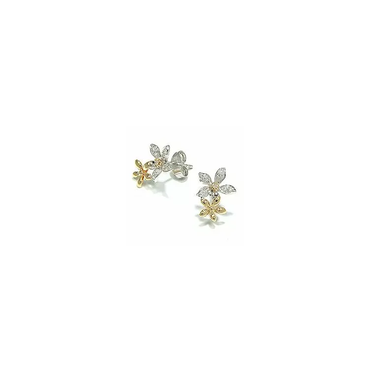 Blomster diamantøreringe i 14 karat guld og hvidguld med diamanter