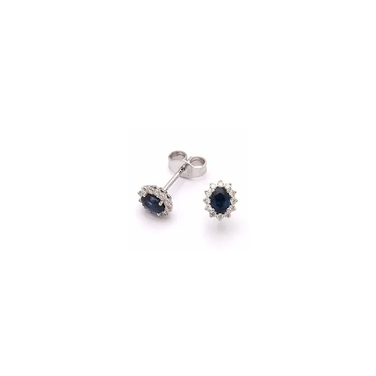 blomster safir ørestikker i 14 karat hvidguld med diamant og safir 