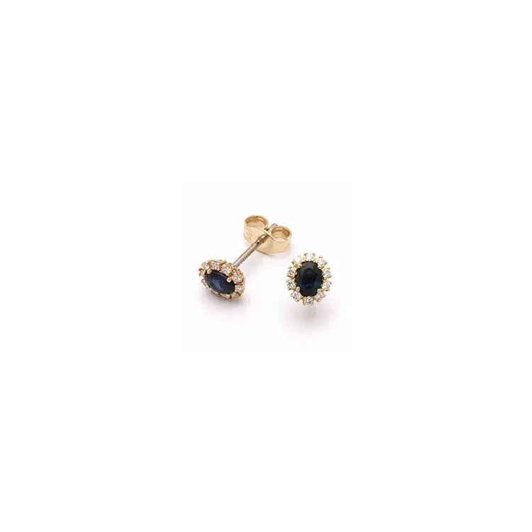 blomster safir øreringe i 14 karat guld med diamant og safir