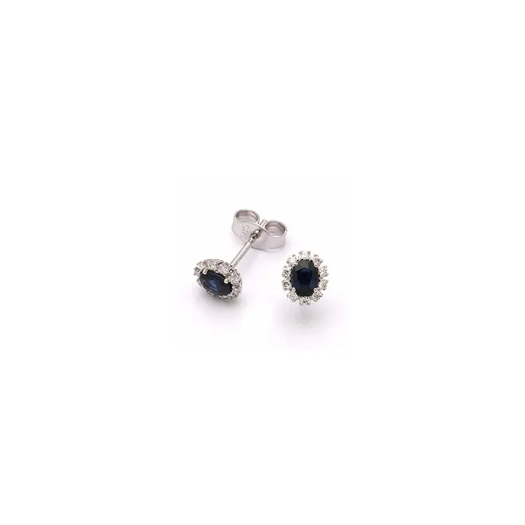blomster safir ørestikker i 14 karat hvidguld med diamant og safir